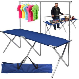 Faltbarer Verkaufsstand mit höhenverstellbarer Kleiderstange Metall Flohmarkt-Tisch ca.205x67cm Blau