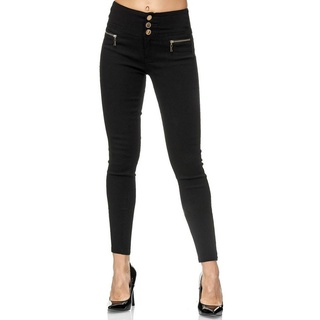 Elara High-waist-Jeans Elara Damen Stretch Hose High Waist Jeggings (1-tlg) schwarz 56