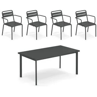 Emu - Star Outdoor Tisch 160 x 90 cm + Armlehnstuhl (4er-Set), antikeisen