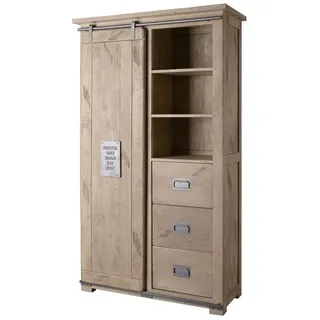 MASSIVMOEBEL24.DE Kleiderschrank Mango 100 x 175 x 45 cm Beige/Weiß