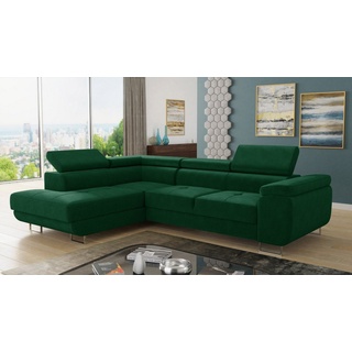 Sofnet Ecksofa Caris Schlaffunktion und einstellbare Kopfstützen, Wohnlandschaft mit Bettkasten, Couch, Sofa, (Grün (Kronos 19),