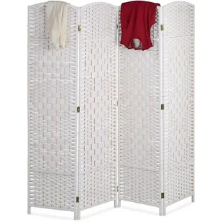 Relaxdays Paravent Raumteiler, Hxb: 170 cm, faltbarer Raumtrenner, 4-teiliger Sichtschutz, Holz Papierseil, Weiß