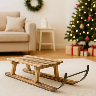 Dekoleidenschaft Dekoschlitten Natur aus Holz geflammt & Metall, 45 cm lang, Winterdeko, Deko Schlitten, Weihnachtsdeko, Tischdeko