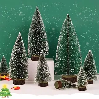 Glaxcidy Mini Weihnachtsbaum Deko, 8 Stück Künstlicher Weihnachtsbaum Miniatur mit Beleuchtung, Tisch Mini Weihnachtsbaum mit Holzsockel für Weihnachtsdekoration