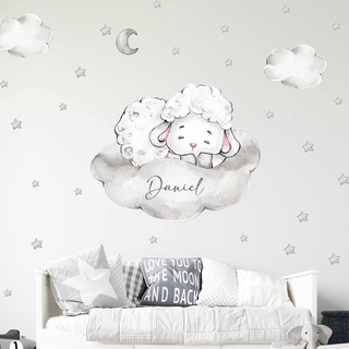 WANDKIND Schaf auf einer Wolke V403 Wandtattoo Kinderzimmer | handgezeichnet | AUFKLEBER Kindergarten | Wandsticker Babyzimmer Panda (60 x 60 cm)