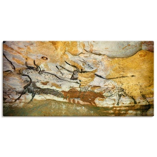 ARTland Leinwandbild Wandbild Bild auf Leinwand 40x20 cm Wanddeko Steinzeit Tiere Stier Ocker Antik Höhle von Lascaux 17.000 v.Chr. R2CC