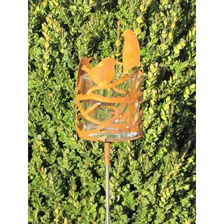 Edelrost Gartenstecker Windlicht Vögel mit Glas Gartenfackeln Windlicht Garten