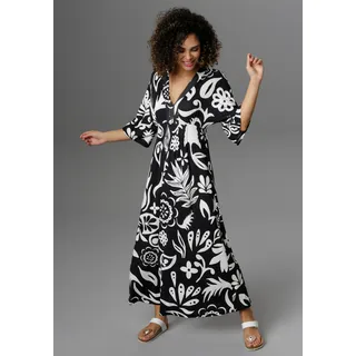Maxikleid ANISTON SELECTED Gr. 38, N-Gr, schwarz-weiß (schwarz, weiß) Damen Kleider Strandkleid Strandkleider mit weiten, 34-langen Ärmeln Bestseller