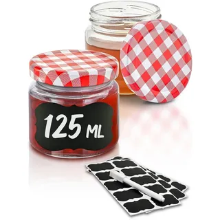 Praknu Einmachglas 25 Marmeladengläser Klein 125ml - Mit Etiketten & Stift - Luftdicht, Glas, (Set, 25-tlg), Mit Etiketten & Stift - Luftdicht - Spülmaschinenfest weiß