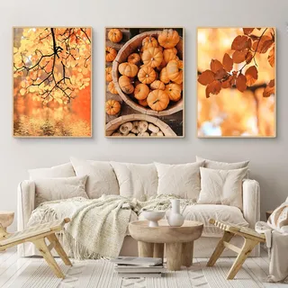 Ueiwffzo Herbstbilder 3er Set, Poster & Kunstdrucke, Premium Herbst Poster Leinwand Bilder ohne Rahmen, Kunstvolle Deko für Wanddeko im Schlafzimmer und Wohnzimmer (A,30 x 40 cm)