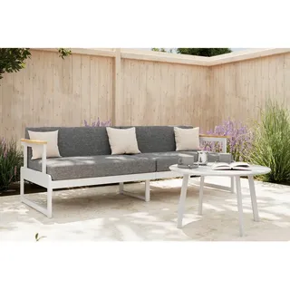 Ambia Garden Loungesofa, Weiß, Textil, Akazie, Hartholz, 2-Sitzer, Füllung: Baumwollfüllung, Vlies, Komfortschaum,Baumwollfüllung, Vlies, Komfortschaum, 192x57x74 cm, UV-beständig, Loungemöbel, Outdoorsofas