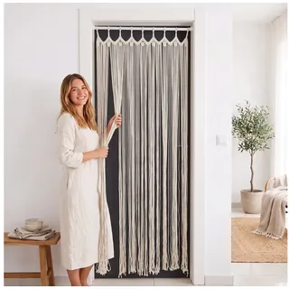 Cozyor Türvorhang Makramee Vorhang Boho 100x200 cm für Tür, Fenster, Balkon & Wohnwagen (1 St), Schlaufen, 100% Baumwolle, mit Klemmstange ohne Bohren beige, Wandteppich Raumtrenner beige