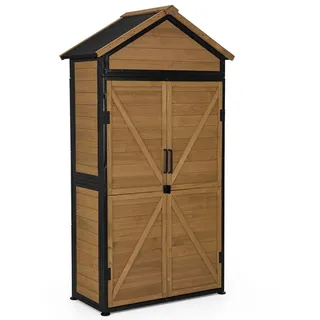 MCombo Gerätehaus M MCombo Gartenschrank Gartenhaus Outdoor Holz, 45×90×165 cm, 2736, Geräteschuppen mit 2 Bewegliche Regale, Metallrahmen, Asphaltdach beige