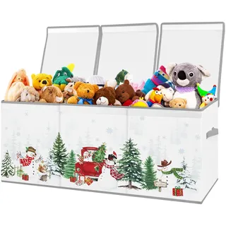 Extra Groß Aufbewahrungsbox mit Deckel Kinder, Zusammenklappbare Oxford-Spielzeugkiste mit Griff für Mädchen Jungen, Wasserdichte Spielzeug Aufbewahrung im Kinderzimmer, 96×32×40 cm (Schneemann)