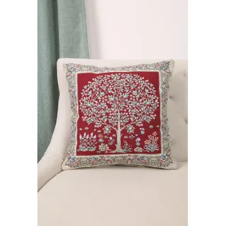 Textile idea Doppelseitiger Kissenbezug 45x45 cm Barockblumen - rot, Gobelin Kissenhülle, dekoratives Sofakissen, Jacquard Gewebe, Baumwolle-Polyester-Acryl, waschbar bis 30 °C
