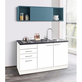 Küchenzeile OPTIFIT "Mini" Komplettküchen-Sets Gr. B/T: 150 cm x 60 cm, blau (küche: weiß, blau, anthrazit, korpus: arbeitsplatte: anthrazit) Küchenzeilen mit Elektrogeräte