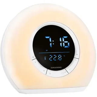 Grundig Tageslichtwecker – Nachttischlampe Radio und Bluetooth – Lichtwecker mit LED-Anzeige – Radiowecker mit Licht und Naturgeräuschen – Weiß