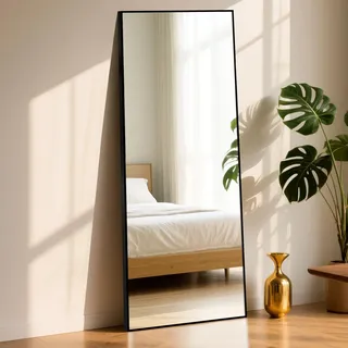 ABXMAS Extra Großer Ganzkörperspiegel 180x76cm Schwarz, Robuster Standspiegel mit Aluminiumrahmen, Wandspiegel für Schlafzimmer Wohnzimmer Flur Eingang Stehspiegel