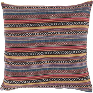 GURU SHOP Kissenhülle, gewebter Ethno Kissenbezug aus Nepal, Flieder/orange | 100 % Baumwolle, strukturiert, Reißverschluss, farbenfrohes Design, ideal für Wohnambiente