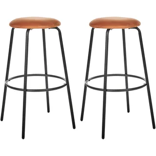 Beliani Barhocker 2er Set Samtstoff  ohne Lehne stapelbar Orange
