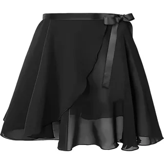 DiULi Ballett Rock Damen, Ballett Wickelrock Röcke Ballerina, Tanzrock Verstellbarer Taille Atmungsaktiv Ballettrock für Mädchen und Damen, XL, Schwarz