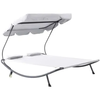 Outsunny Doppelliege Sonnenliege Relaxliege Rollbar mit Dach Stahl Cremeweiß