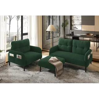 LVHOM Sofa Polstergarnitur, Sicher, komfortabel & multifunktional für Familien, 3-2-1 sitzer, 3 tlg. Sofa-Set: Zweisitzer+Sessel+Hocker/Ottomane, modular kombinierbar für maximale Flexibilität. Perfekt für Wohnzimmer, Büros oder kleine Apartments – schafft sichere Sitzgelegenheiten mit kinderfreundlichem Design & Platzoptimierung 3 Teile, Kindersicher mit runden Ecken. Hocker als Tisch oder Sitz nutzbar. grün