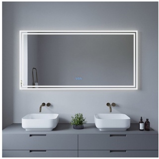 AQUALAVOS Badspiegel LED Badspiegel 140x70 cm Großer Badezimmer Wandspiegel mit Beleuchtung, 6400K Kaltweiß & Warmweiß 3000K, Energiesparend, Touchschalter