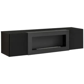 99rooms Lowboard Fli SBK (TV-Kommode, TV-Schrank, Fernsehschrank), mit Kamin, viel Stauraum, stehend, mit Push-to-Open, aus Holzwerkstoff schwarz