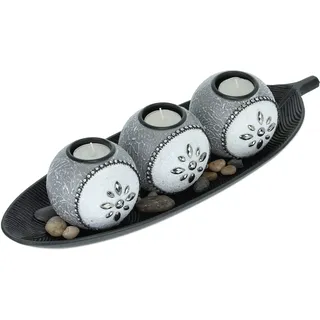 Relaxdays Teelichthalter Set mit Schale Grau/Schwarz