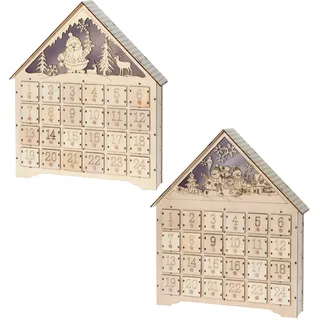 XXL Adventskalender aus Holz mit LED Beleuchtung zum Selbstbefüllen - 37,5 x 7,5 x 43,5 cm