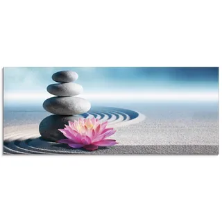 ARTland Wanddeko Glasbilder Wandbild Glas Bild einteilig 125x50 cm Querformat Asien Wellness Zen Steine Sand Blumen Lotusblume Spa Entspannung Blau S5XU