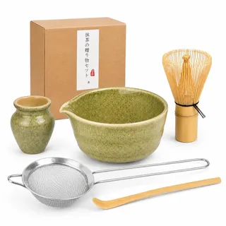 Premium Matcha Tee Set mit Bambusbesen, Keramikschale, Schaufel & Halter - Komplettes Set für Traditionelle Teezeremonie für Anfänger