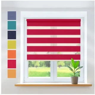 Doppelrollo Klemmfix, ohne Bohren, Sichtschutz, Rikmani, Klemm- oder Schraubmontage, Moderne Optik, Klemm- oder Schraubmontage, Sicht- und Sonnenschutz rot 60 cm x 150 cm