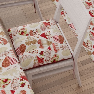 PETTI Artigiani Italiani - Kissen für Küchenstühle 4-Punkte-Set mit 6 Stück, Stuhlkissen aus Baumwolle mit Bändern 40 x 40 cm – 6er-Set Herzen rot 100% Made in Italy