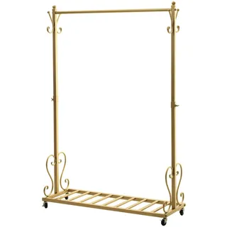 XCRFKGW Kleiderständer aus Metall mit Rädern, freistehender Garderobenständer, Wäscheständer für den Innenbereich, multifunktionaler Kleiderbügel für Schlafzimmer, Eingang, Gold (120CM)