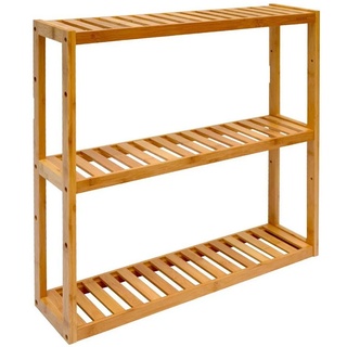 DuneDesign Badregal Bambus Wandregal 60x54x15cm Bad Küche Hängeregal, 54x60x15cm Badezimmer Regal beige