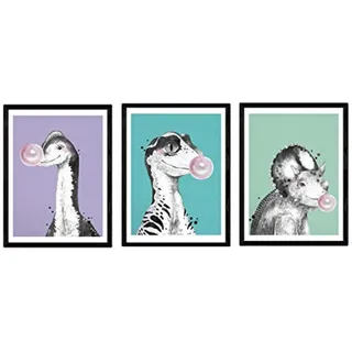 POSTER Set Mit 3 Dinosaurier Mit Kaugummi A3 Rahmenlos