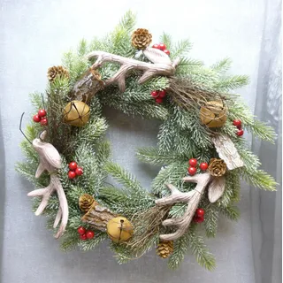 Formano Deko Türkranz Natur mit Glocken und Geweih  Geschenk Weihnachten