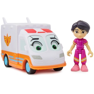 Kinetic Sand Rock Disney Junior Firebuds, Violet und Axl, Actionfigur und Krankenwagen Spielzeug mit interaktiver Augenbewegung, Kinderspielzeug für Jungen und Mädchen ab 3 Jahren