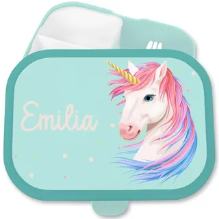 Shirtracer Mepal Brotdose Kinder personalisiert Einhorn Unicorn Name | Türkis, 750 ml, Fabelwesen, Fantasy, mit Fächern, Schule, spülmaschinenfest, Vesperbox, Einschulung, Snackbox