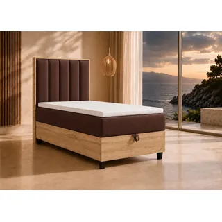 Best For Home Boxspringbett Trinity K10 90x200 | Einzelbett mit Bettkasten | Massivholzrahmen & Bettkasten mit Ergonomisches Polsterkopfteil, Stauraum Für Bettwäsche und Bonellfederkern mit Topper