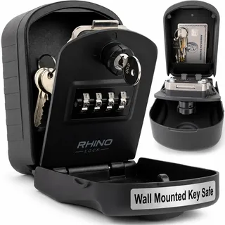 Rhino Lock – Kombi Schlüsseltresor zur Wandmontage - Schließfach/Schlüsselkasten Großer Innenraum für Schlüssel mit 4-stelligem Code, Notschlüsselzugang & patentiertem Code-Wiederherstellungssystem
