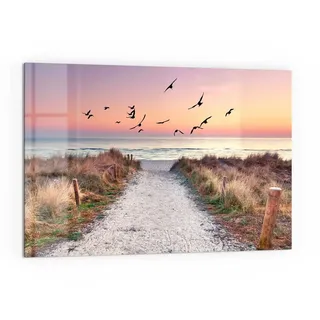 DEQORI Küchenrückwand 'Strandaufgang zur Ostsee', Glas Spritzschutz Badrückwand Herdblende beige|lila 60 cm x 40 cm