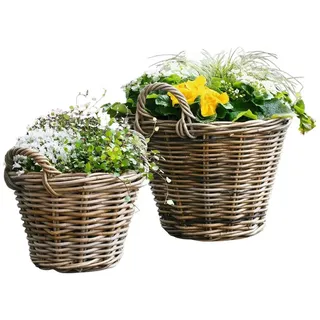 Dekoleidenschaft Pflanzkorb "Rattan" groß, Ø 40x30 cm, Blumentopf, Pflanztopf, Pflanzkübel für Draußen, Blumenkübel