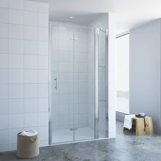 Duschtür mit Festteil und Eckregalen breite 90 cm Verstellbereich 88-91 cm Falttür Drehfalttür mit festem Seitenteil Duschabtrennung Duschwand Glas für Nische Echtglas 6 mm klar NANO-Beschichtung