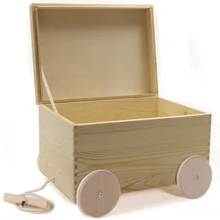 Holzfee Spielzeugkiste Deckel Holz mit Rollen Räder 40 x 30 x 26 cm Auswahl (mit Klappdeckel)
