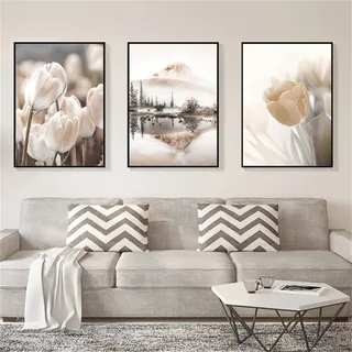 TROYSINC 3 Stück Poster Set, Ohne Rahmen Leinwand Wandbild Premium Leinwandbilder, Poster Vintage Bilder Beige Modern Kunstposter Deko für Wohnzimmer (Stil A,40 x 60 cm)