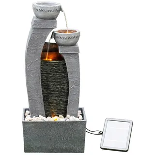 Teamson Home - Moderner 3-stufiger Solarbrunnen, Wasserfall, 76 cm, Grau, Outdoor