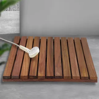 Schnell Trocknende Bambus Badematte,Rutschfeste Rechteckige Spa Holz Badvorleger Badematte,Wasserdichte Duschmatte,Robuste Holzbodenmatte,mit Matte und Griff,für Drinnen Draußen (40x30cm/16x12in)